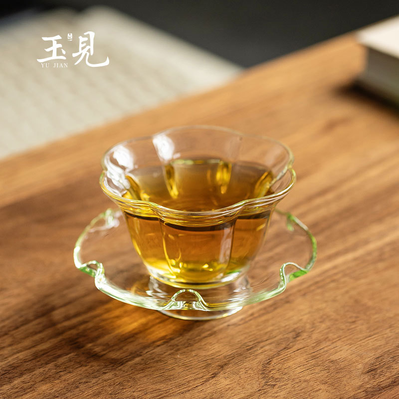 Handcrafted 80ml Plum Blossom Glass Cup & Saucer – Borosilicate, Elegant Tea Set