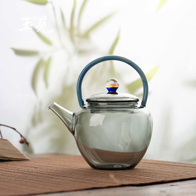 Handcrafted 220ml Borosilicate Glass Teapot – Qingying Handle Pot with Floral Lid