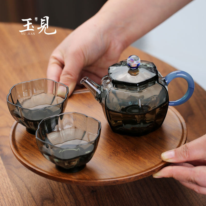 Handcrafted Borosilicate Glass Teapot Set with Tray