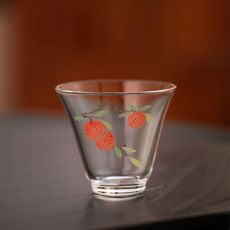 Hand-Painted 50ml Tea Cups 2pcs | Lychee, Cherry, Lotus Fish