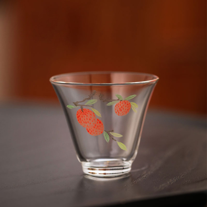 Hand-Painted 50ml Tea Cups 2pcs | Lychee, Cherry, Lotus Fish