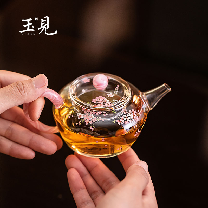 Hand-Painted Sakura Glass Teapot 90ml | Pink, Unique Handmade