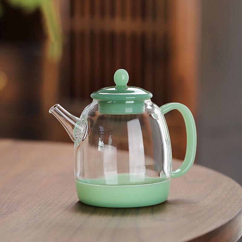 Borosilicate Glass Teapot with Jade Texture Handle & Lid – 240ml