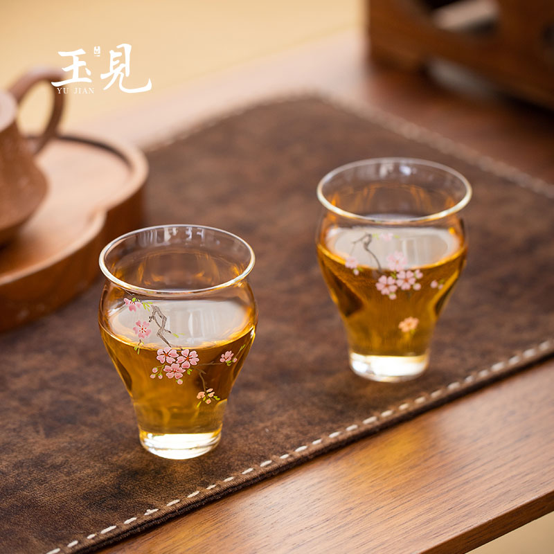 Hand-Painted Glass Tea Cups 2pcs 70ml | Lotus, Sakura, Orchid