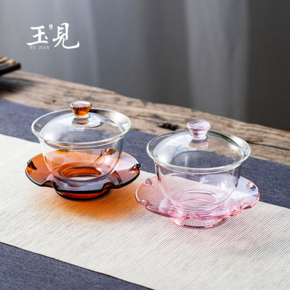 Handcrafted Lotus Elegance Gaiwan 150ml – Borosilicate Glass, Four Colors