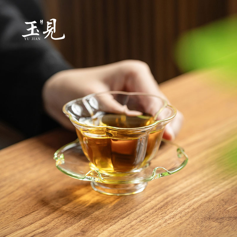 Handcrafted 80ml Plum Blossom Glass Cup & Saucer – Borosilicate, Elegant Tea Set