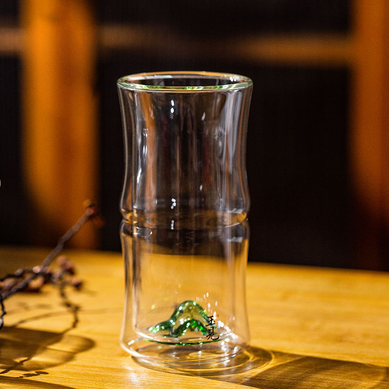 Handcrafted Bamboo-Style Glass Tea Cup