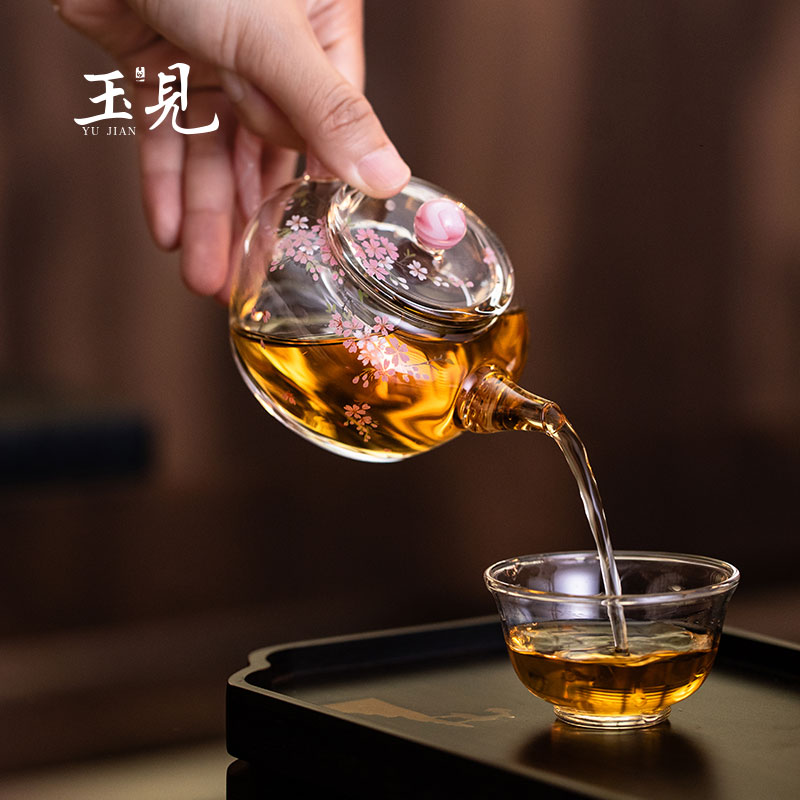 Hand-Painted Sakura Glass Teapot 90ml | Pink, Unique Handmade