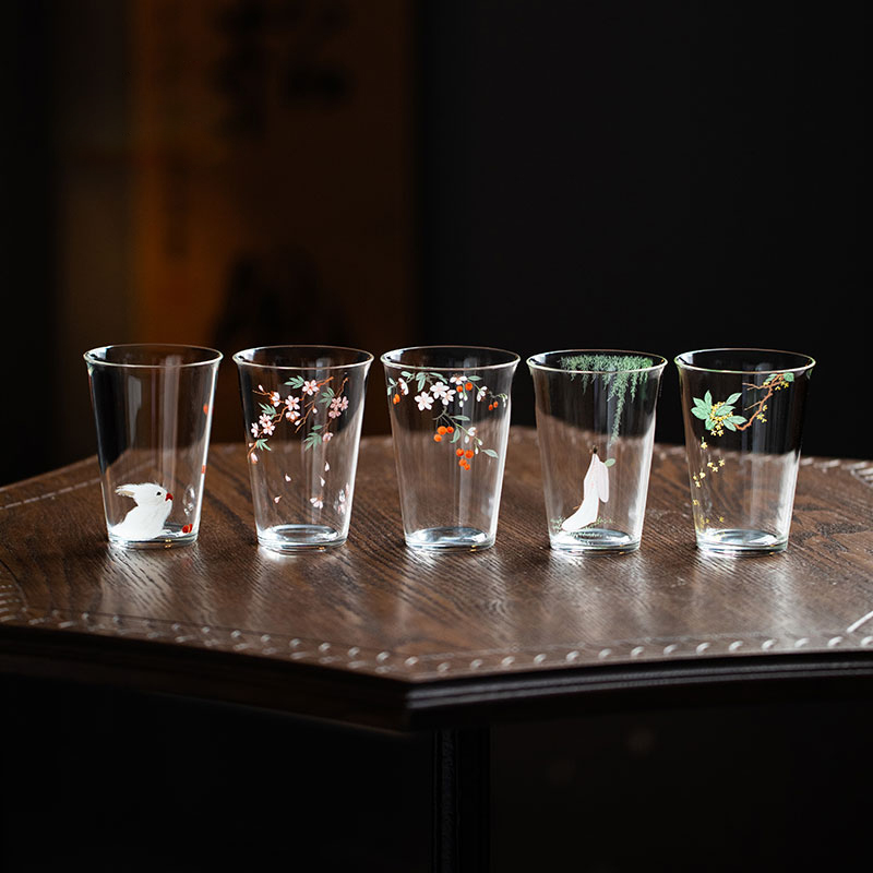 Hand-Painted 180ml Glass Tumbler | Cherry, Peach, Rabbit, Lady