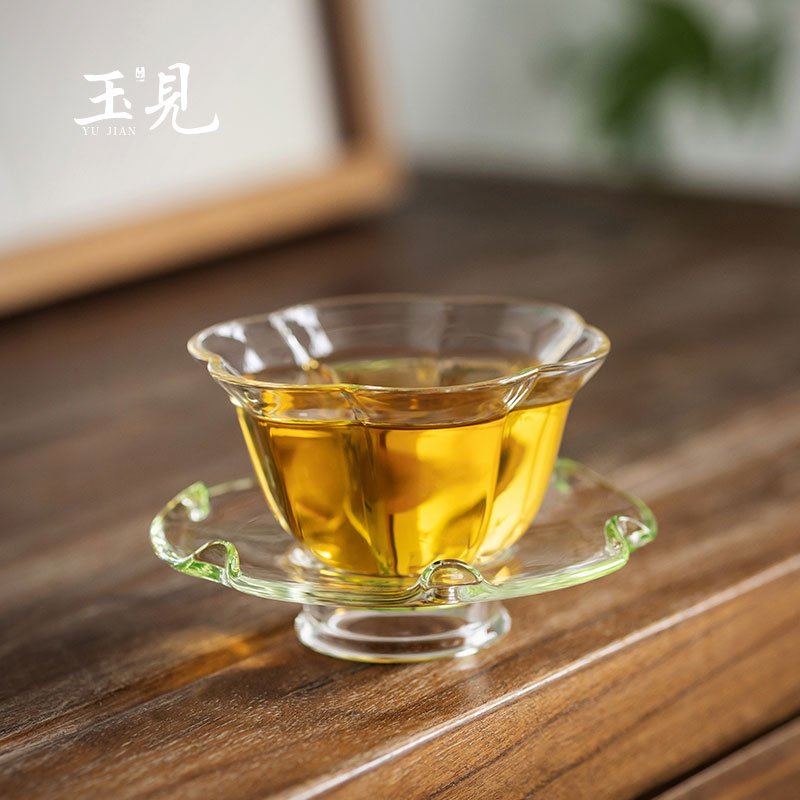 Handcrafted 80ml Plum Blossom Glass Cup & Saucer – Borosilicate, Elegant Tea Set