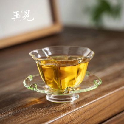 Handcrafted 80ml Plum Blossom Glass Cup & Saucer – Borosilicate, Elegant Tea Set