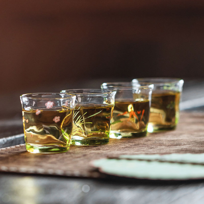 Hand-Painted 50ml Glass Tea Cup Set – 4pcs