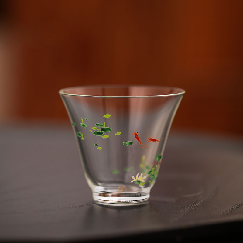 Hand-Painted 50ml Tea Cups 2pcs | Lychee, Cherry, Lotus Fish