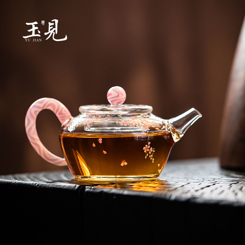 Hand-Painted Sakura Glass Teapot 90ml | Pink, Unique Handmade