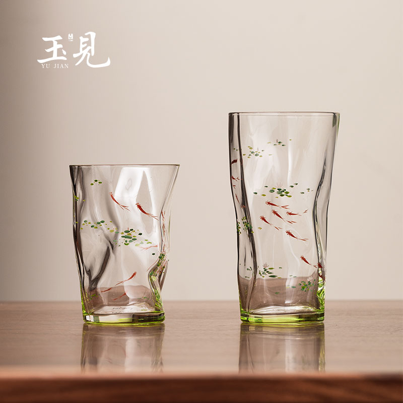 Hand-Painted Lotus Fish Glass Tea Cup 260ml / 180ml | Gift Box