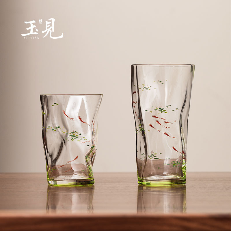 Hand-Painted Lotus Fish Glass Tea Cup 260ml / 180ml | Gift Box