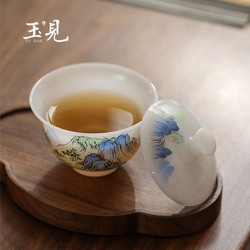 Hand-Painted Landscape Mug | Borosilicate Glass Office Cup