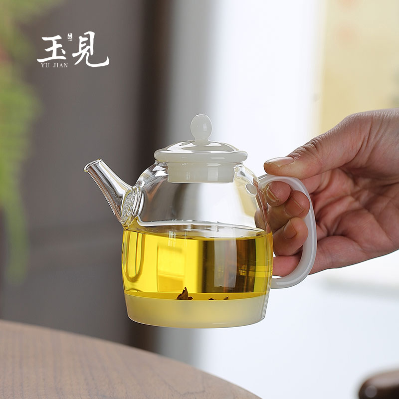 Borosilicate Glass Teapot with Jade Texture Handle & Lid – 240ml