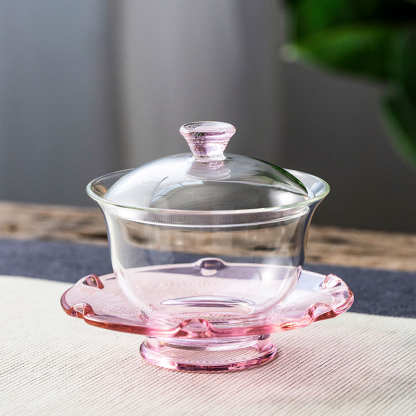 Handcrafted Lotus Elegance Gaiwan 150ml – Borosilicate Glass, Four Colors
