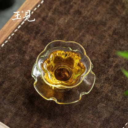 Handcrafted 80ml Plum Blossom Glass Cup & Saucer – Borosilicate, Elegant Tea Set