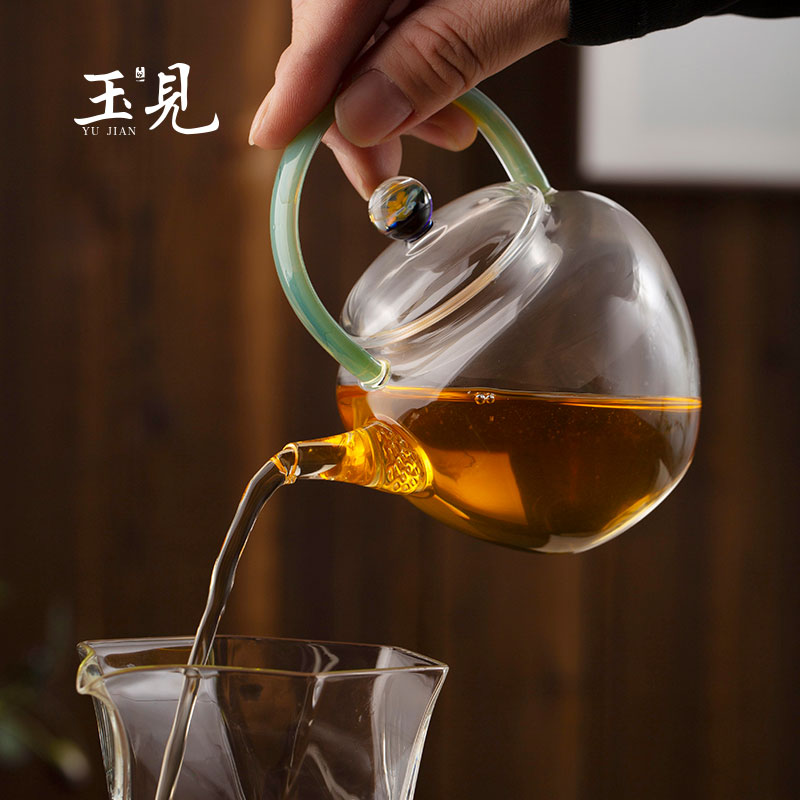 Handcrafted 220ml Borosilicate Glass Teapot – Qingying Handle Pot with Floral Lid