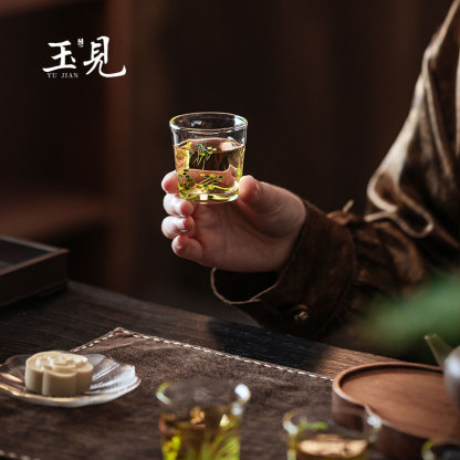 Hand-Painted 50ml Glass Tea Cup Set – 4pcs