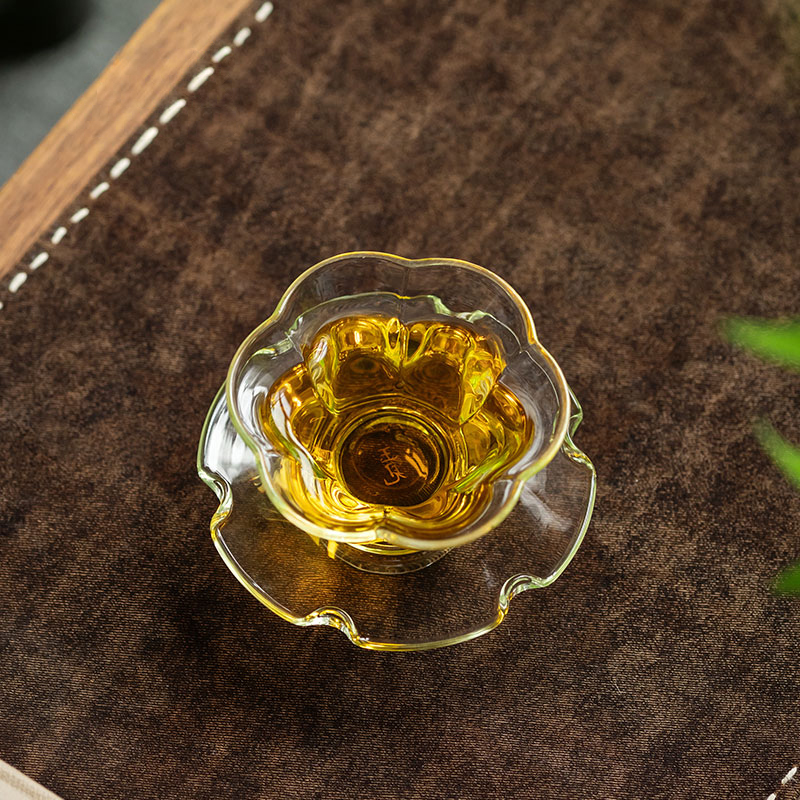 Handcrafted 80ml Plum Blossom Glass Cup & Saucer – Borosilicate, Elegant Tea Set