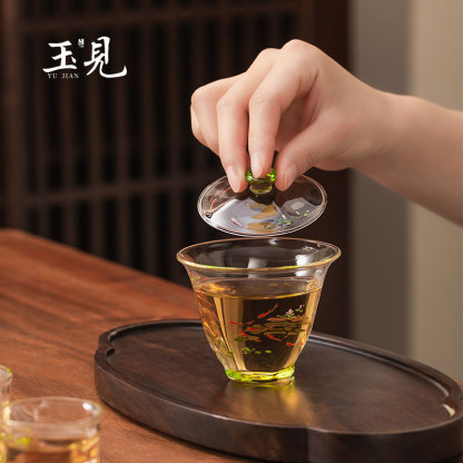 Hand-Painted 120ml Lotus Fish Gaiwan | High-Quality Glass