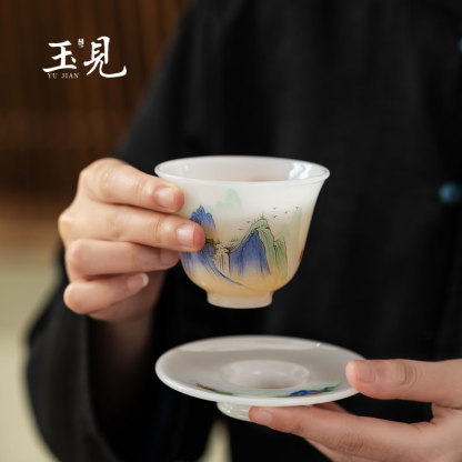 Hand-Painted Landscape Mug | Borosilicate Glass Office Cup