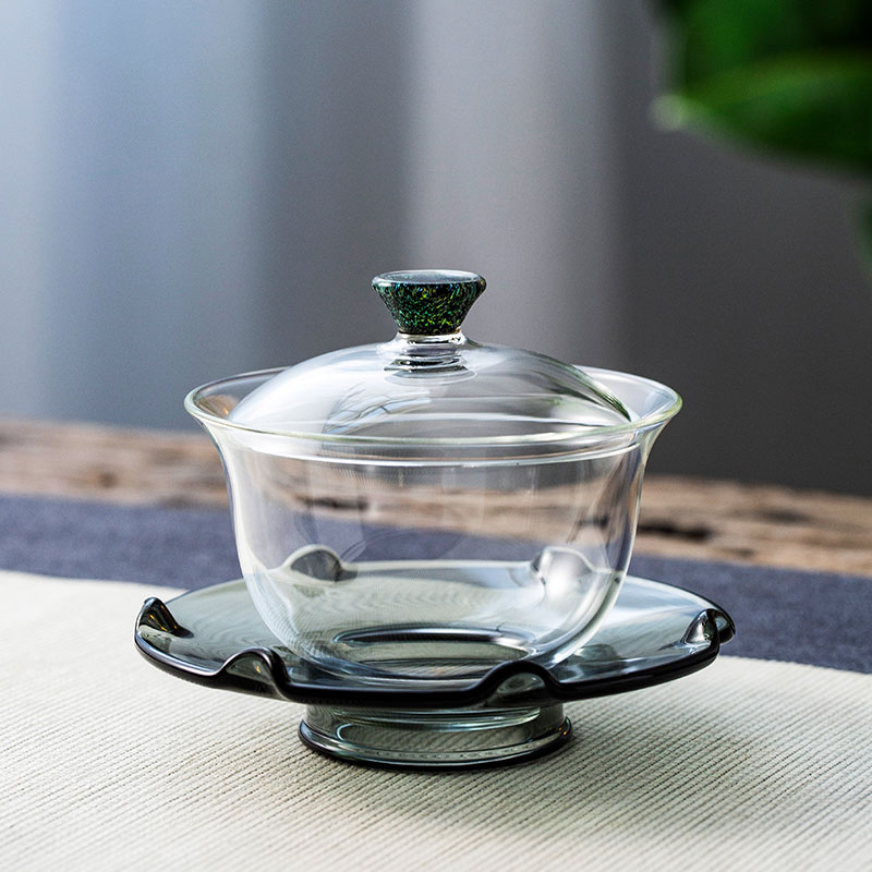 Handcrafted Lotus Elegance Gaiwan 150ml – Borosilicate Glass, Four Colors