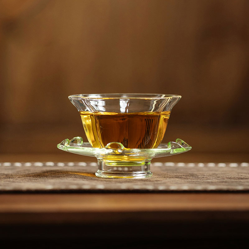 Handcrafted 80ml Plum Blossom Glass Cup & Saucer – Borosilicate, Elegant Tea Set