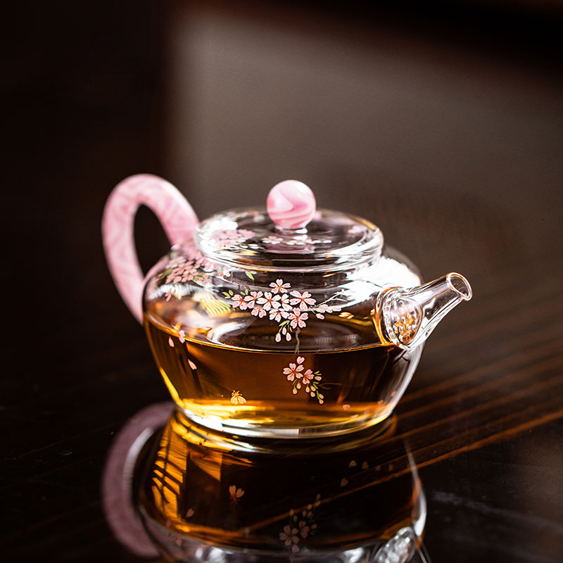 Hand-Painted Sakura Glass Teapot 90ml | Pink, Unique Handmade