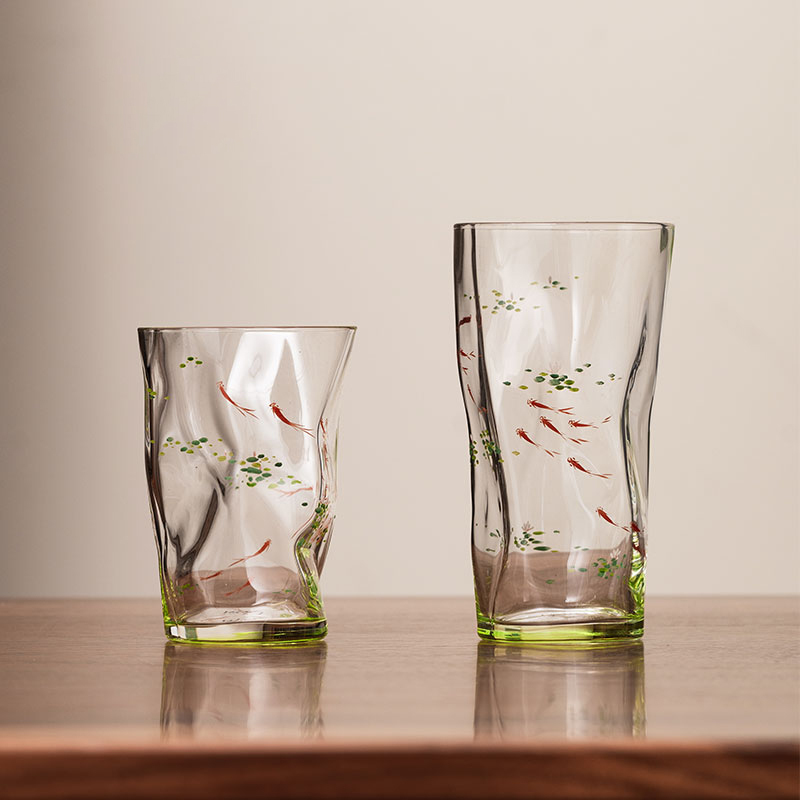 Hand-Painted Lotus Fish Glass Tea Cup 260ml / 180ml | Gift Box