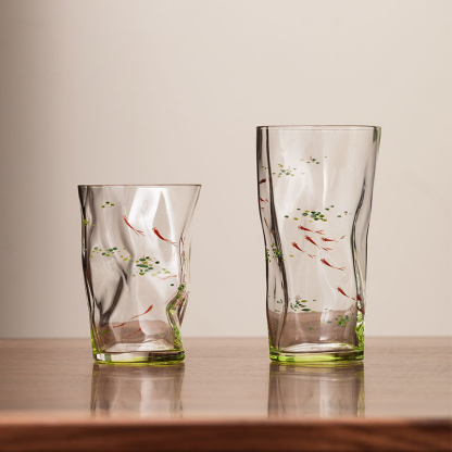 Hand-Painted Lotus Fish Glass Tea Cup 260ml / 180ml | Gift Box