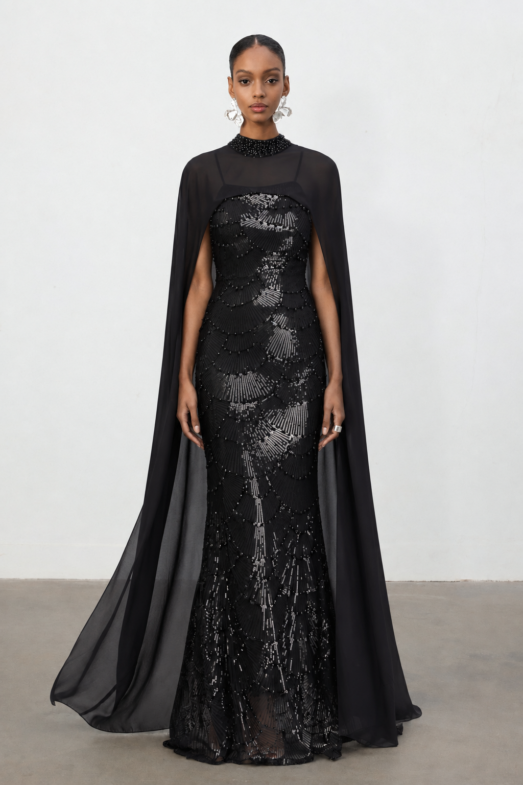 Lauren Glamorous Sleeveless Pearl Beaded Sequin Maxi Dress