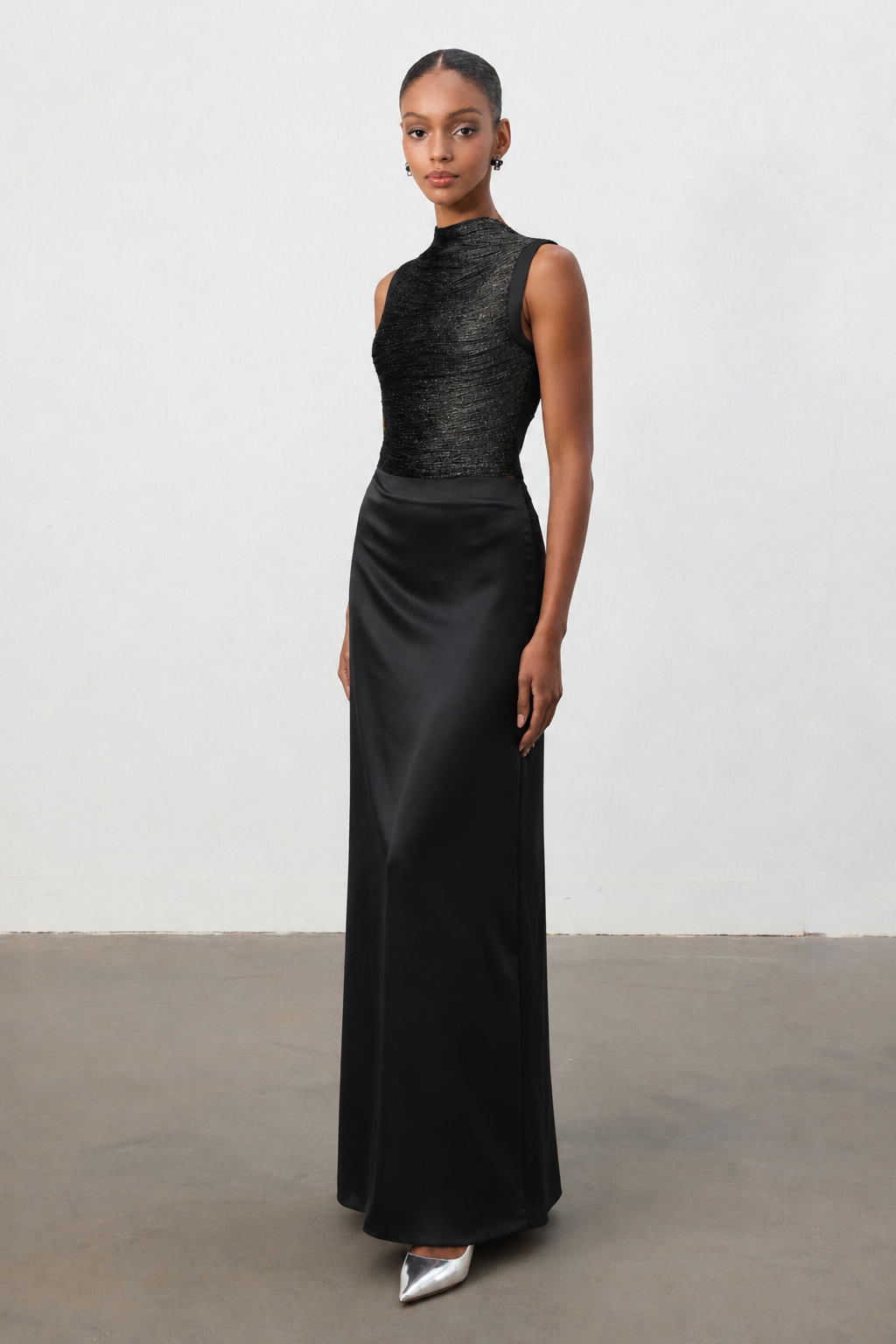 Halasa Stylish Sleeveless Fringe Top Satin Midi Skirt Woven Two Piece Set