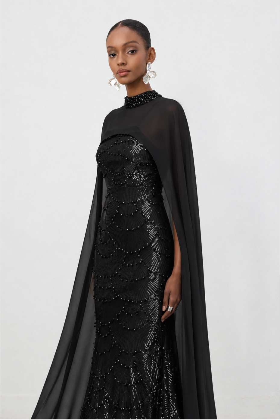 Lauren Glamorous Sleeveless Pearl Beaded Sequin Maxi Dress