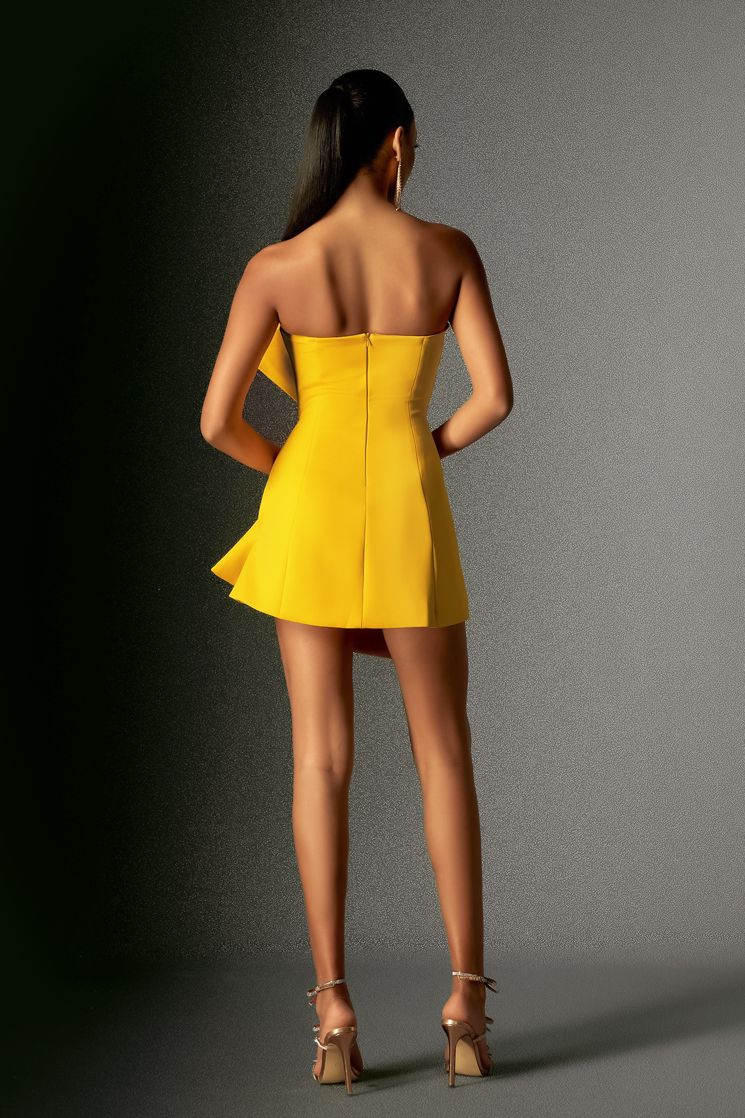 Majrela Bowknot Strapless Mini Dress - Yellow