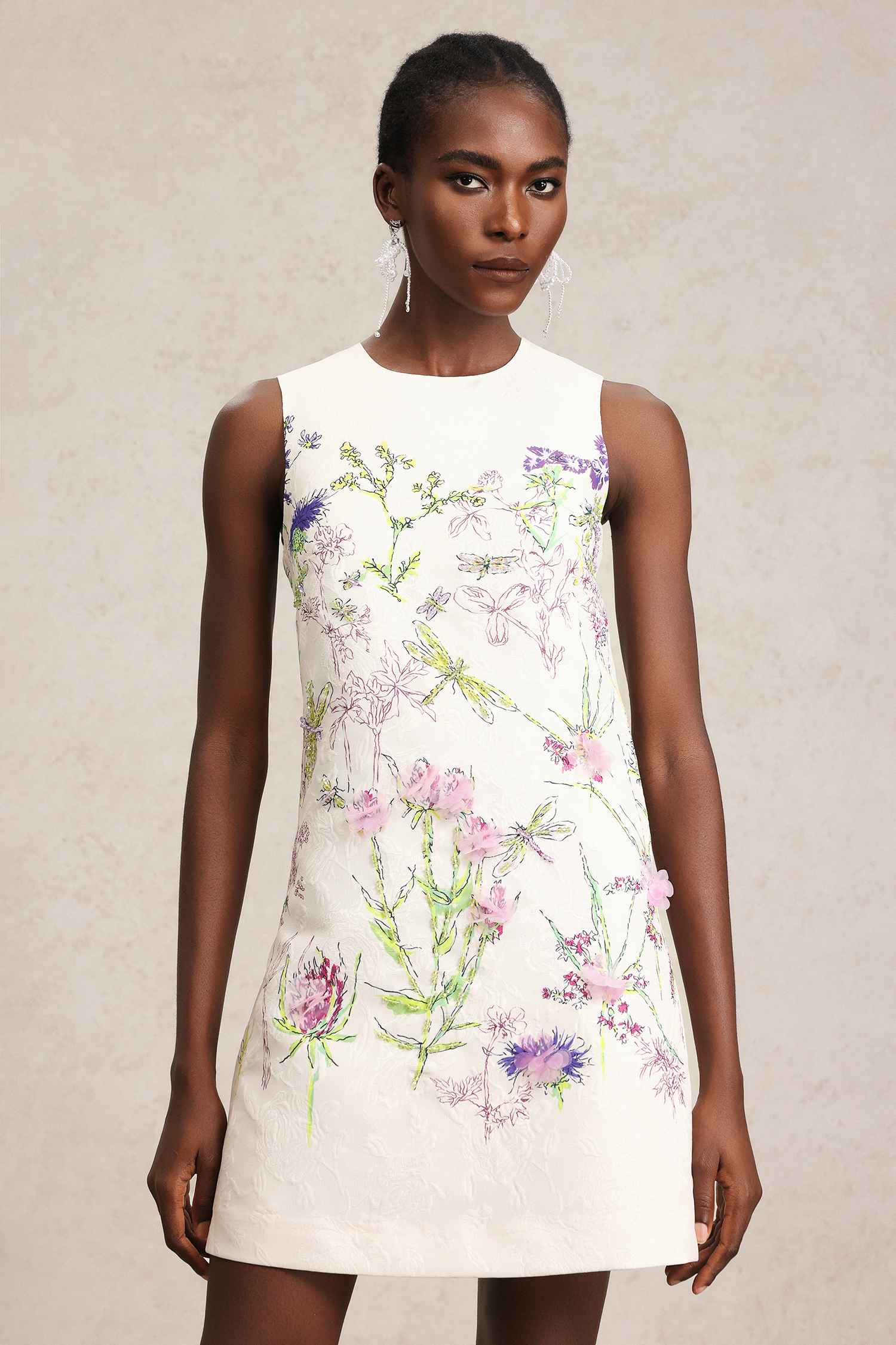 Olivia Round Neck Flowers Printed Sleeveless Mini Dress