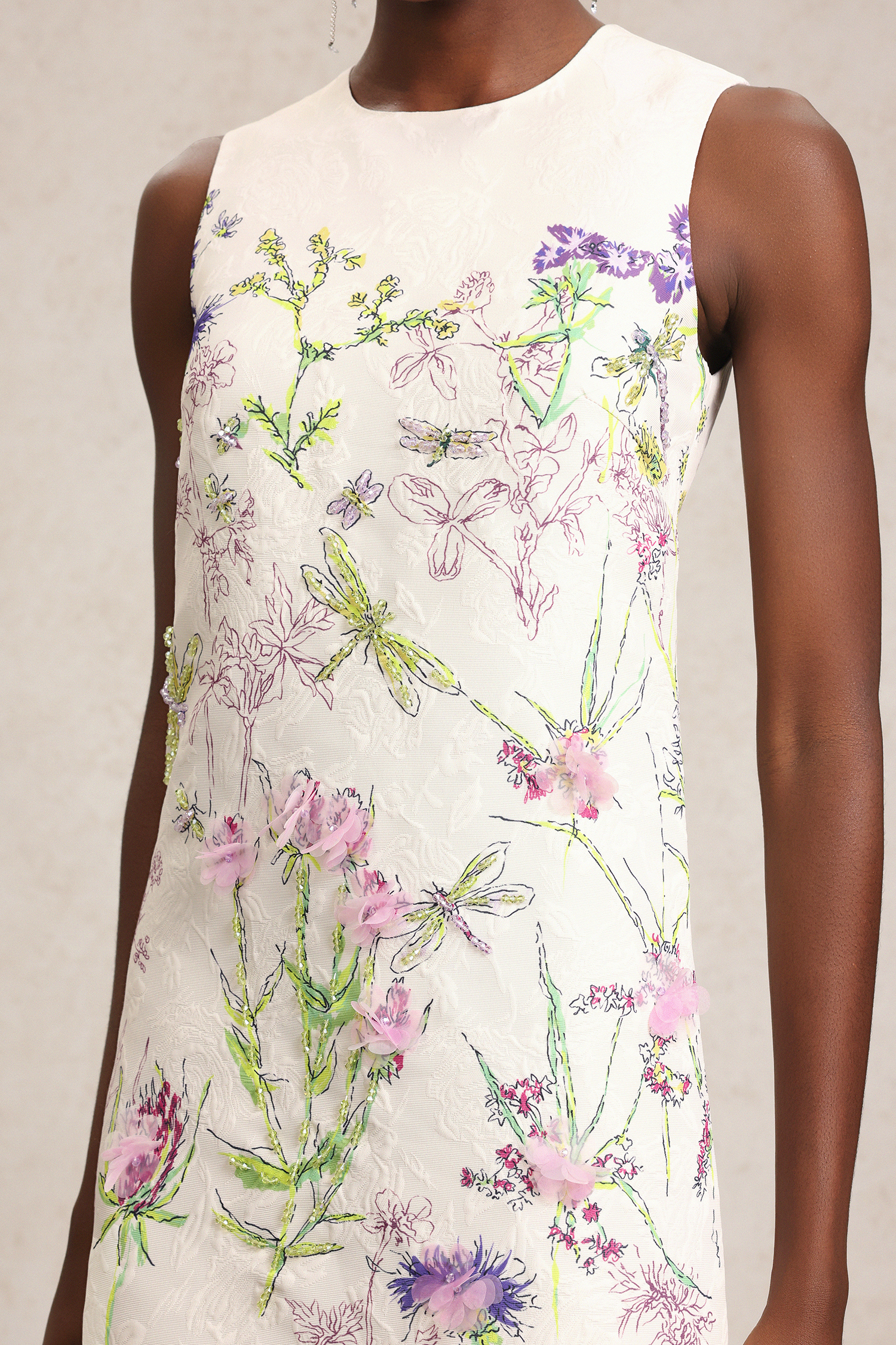 Olivia Round Neck Flowers Printed Sleeveless Mini Dress