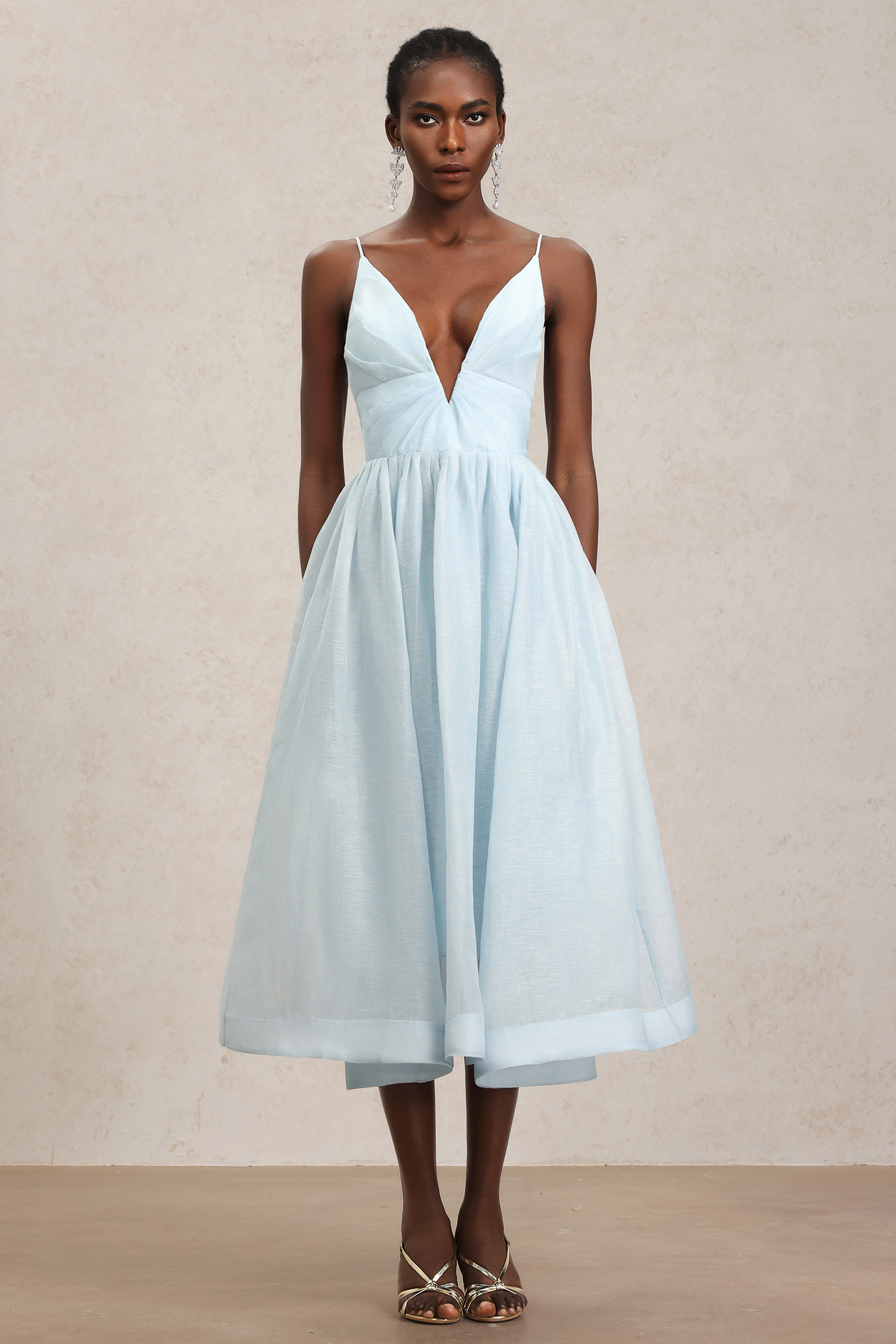 Radmila Halter Deep-V Folds Maxi Dress