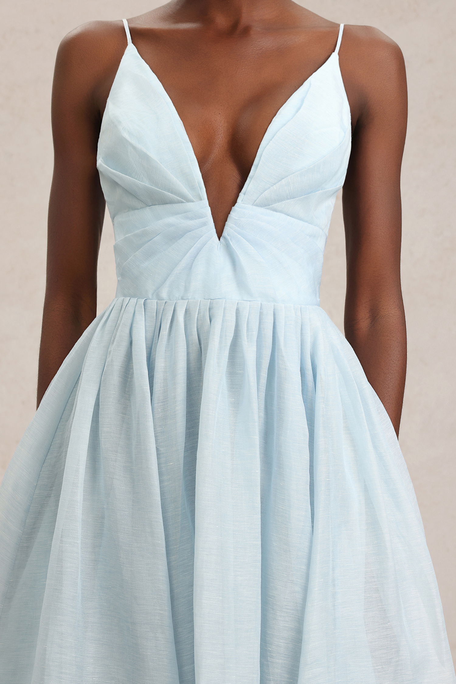 Radmila Halter Deep-V Folds Maxi Dress