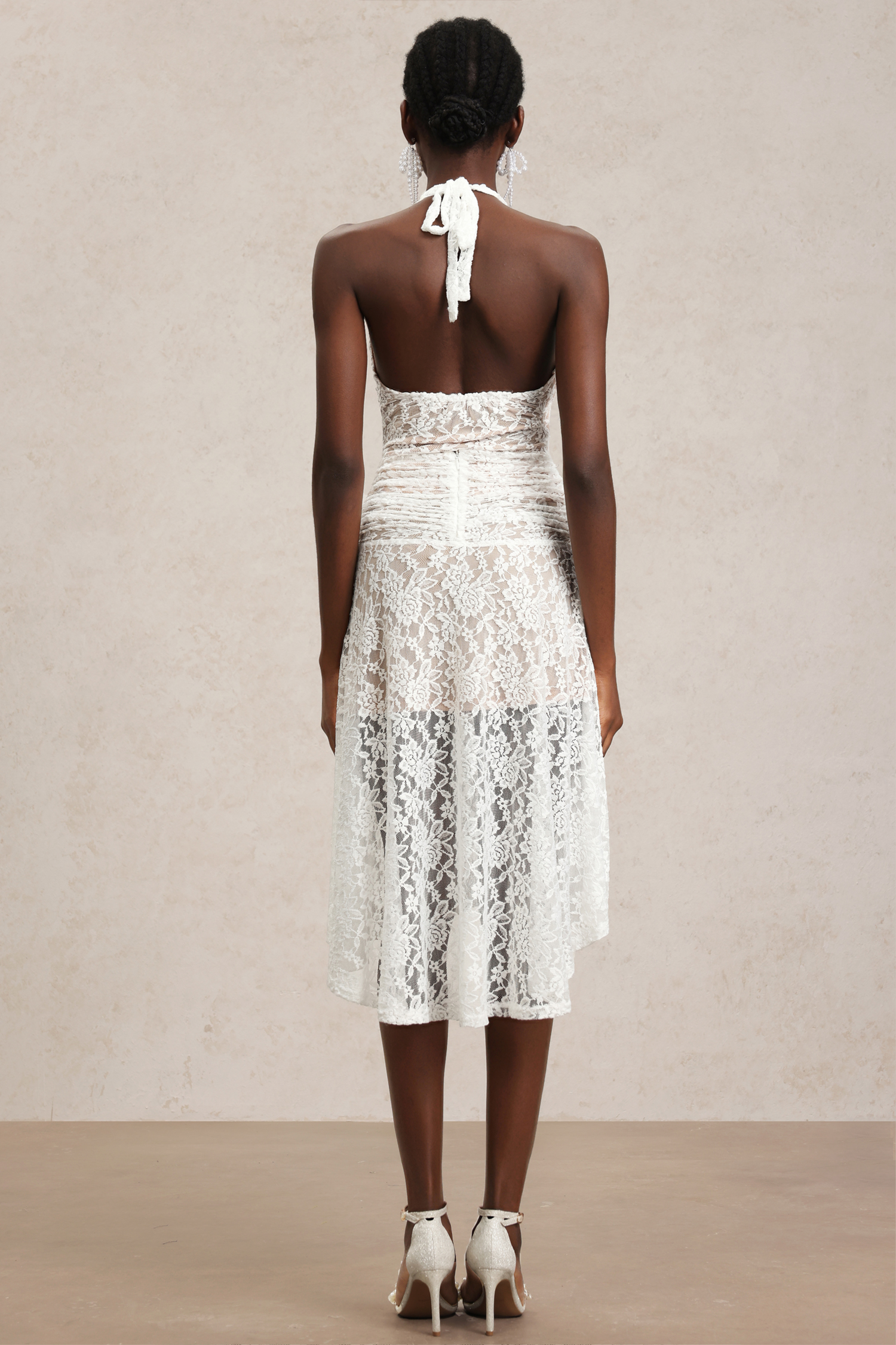 Zakana Halter Lacing Lace Midi Tow-piece Set