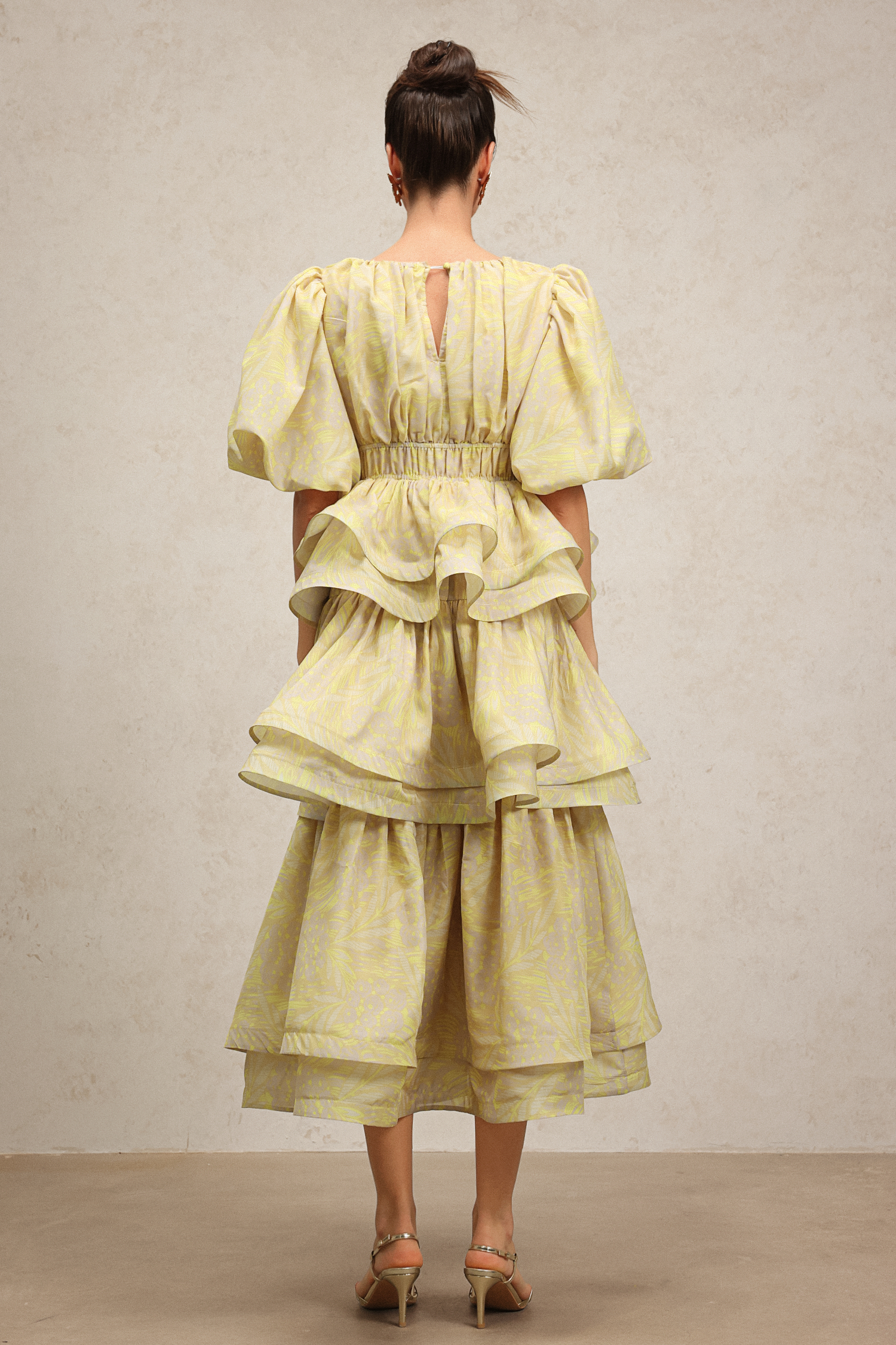 Raanana Round Neck Short Sleeves Printed Layered Maxi Dress