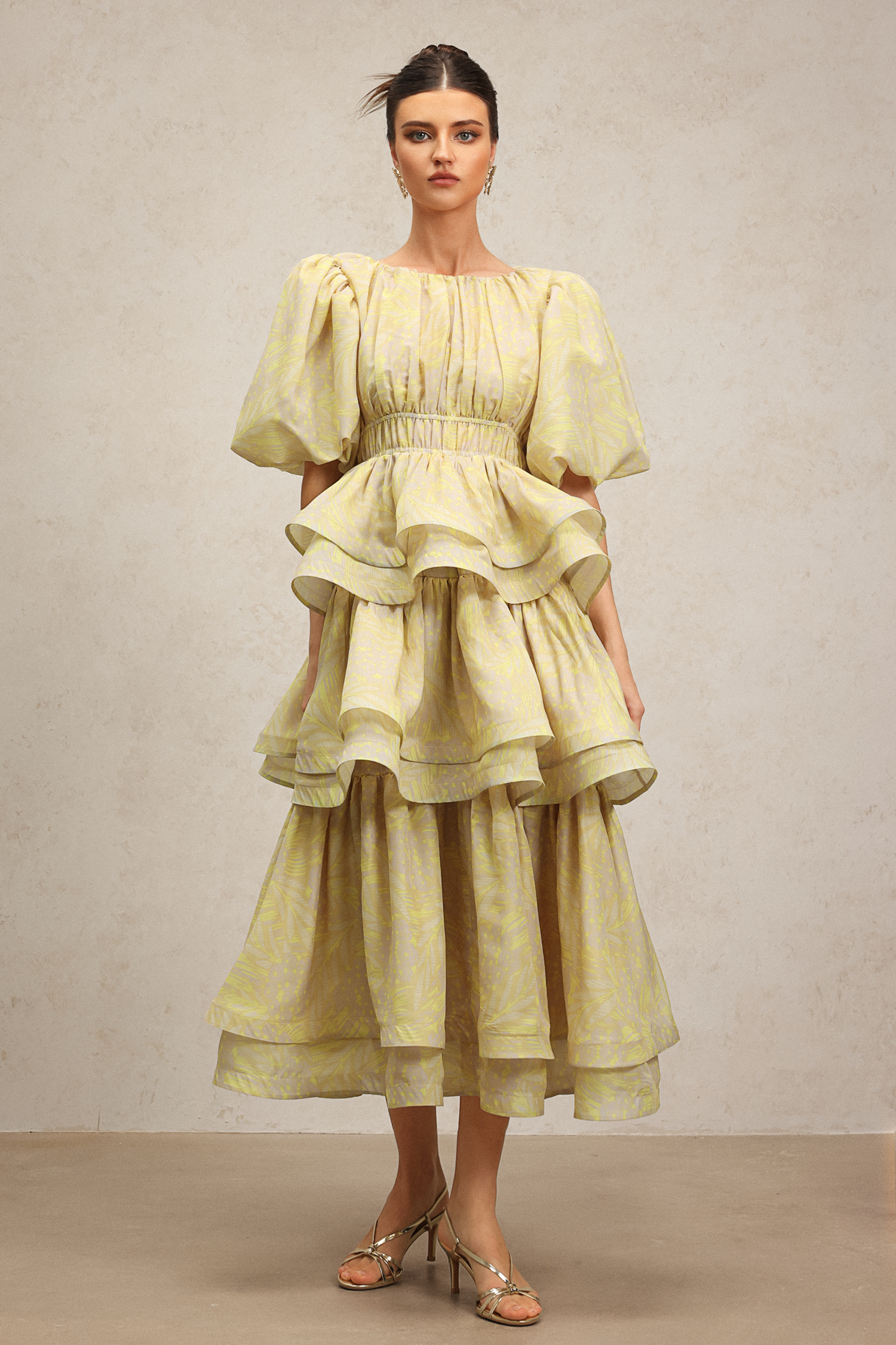 Raanana Round Neck Short Sleeves Printed Layered Maxi Dress