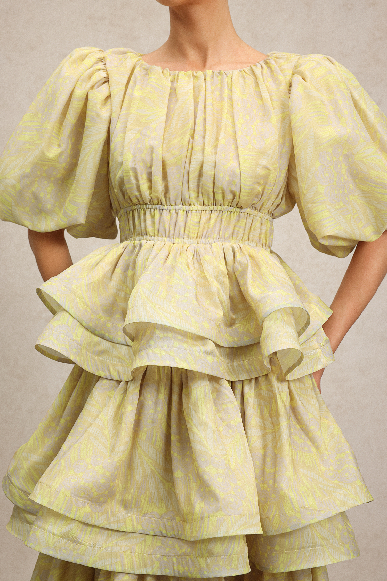 Raanana Round Neck Short Sleeves Printed Layered Maxi Dress