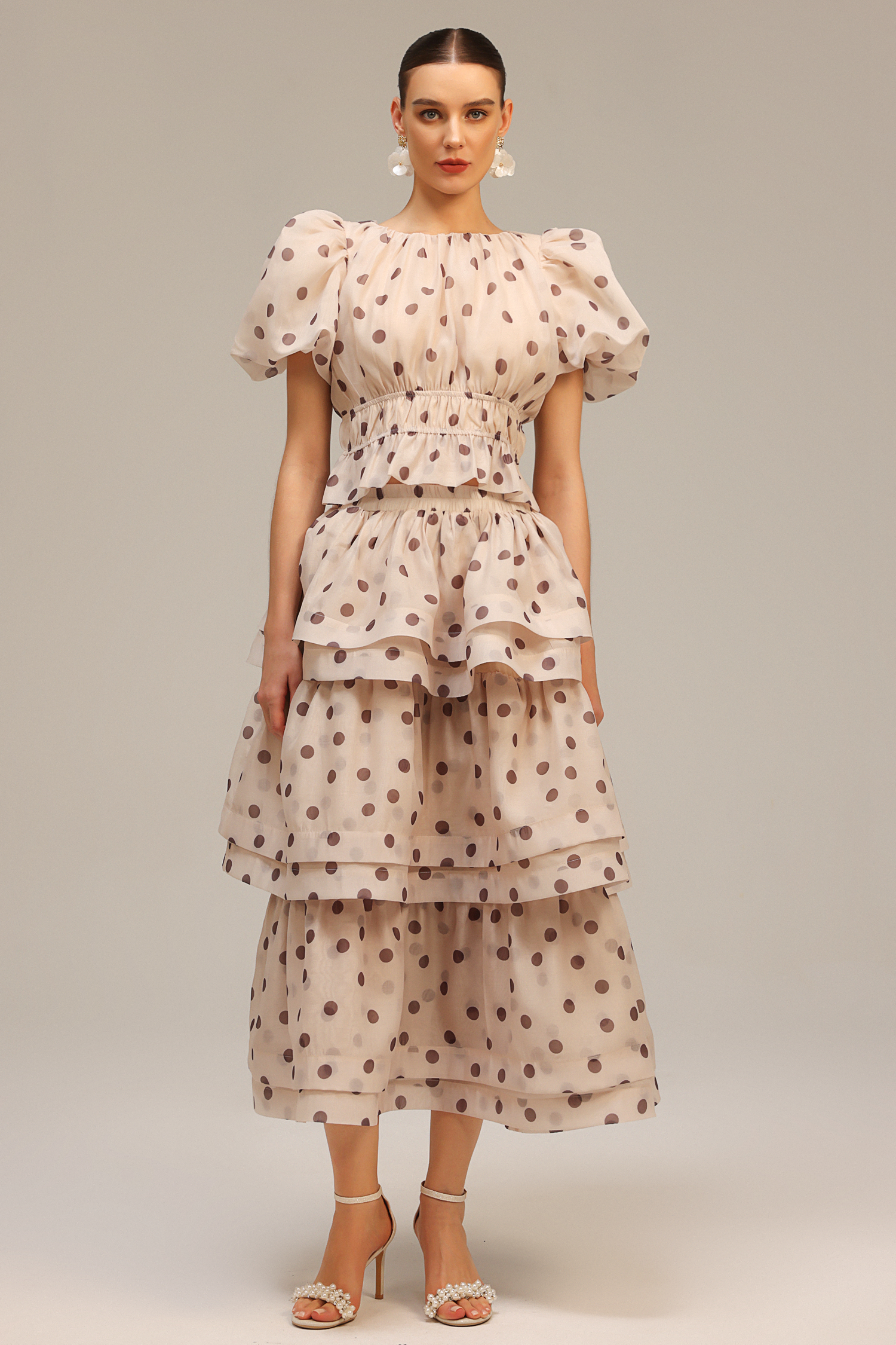 Willa Puff Sleeves Dot Printed Top And Skirt Two-Piece Set