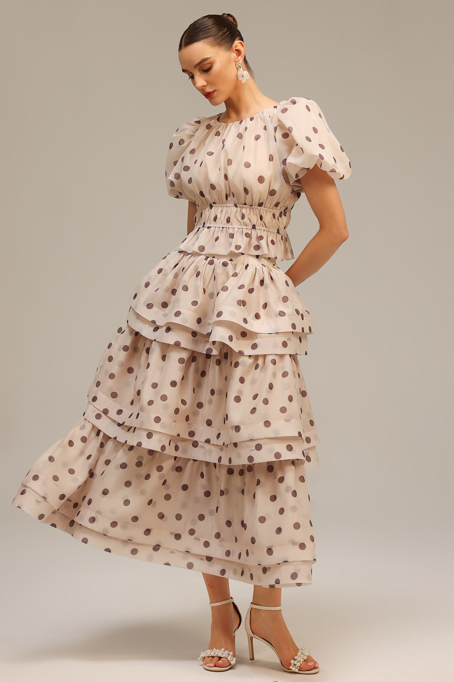 Willa Puff Sleeves Dot Printed Top And Skirt Two-Piece Set