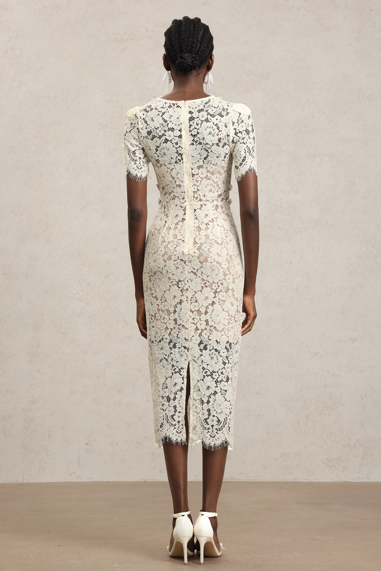 Maisie V-Neck Short Sleeves Bowknot Lace Midi Dress