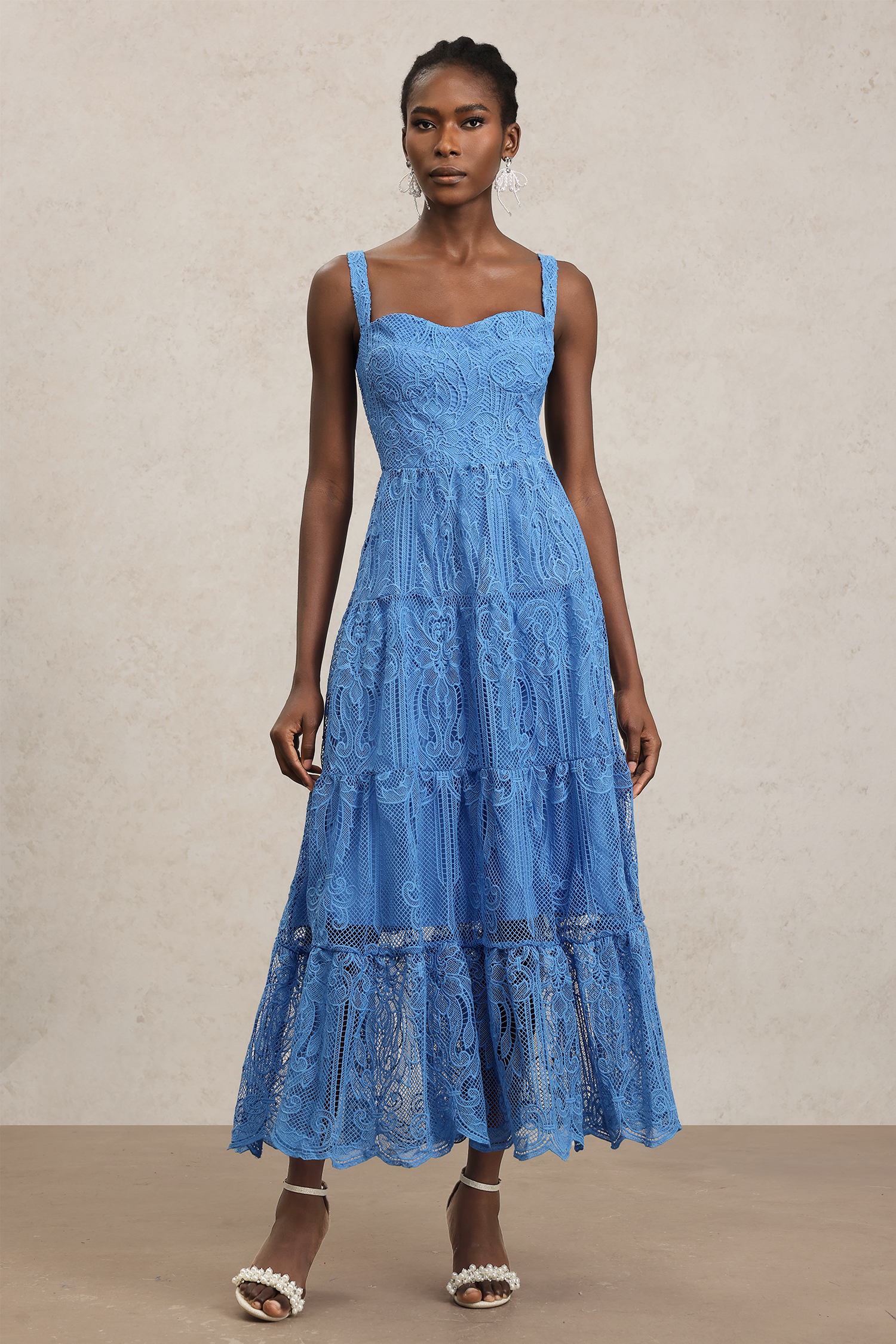 Lacava Halter Flowers Lace Maxi Dress